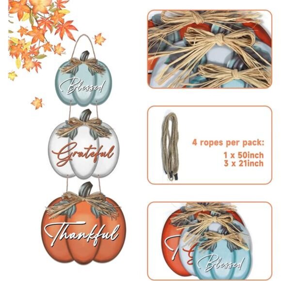 3 Pieces Pumpkin Decor Grateful‎ Thankful Blessed Wall Signs,Rustic Hanging - Picture 4 of 8